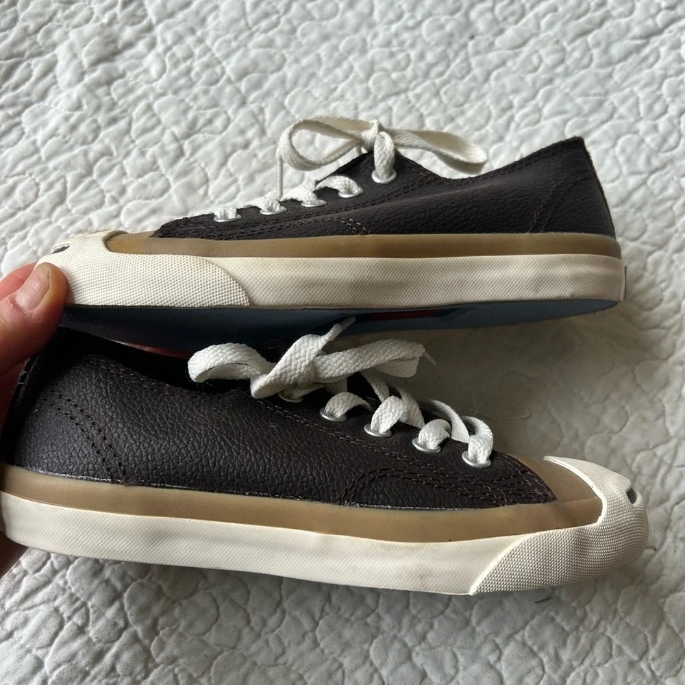 NWOT Converse Jack Purcell sneakers size 1. Brown w/tan accents. Waterproof.
